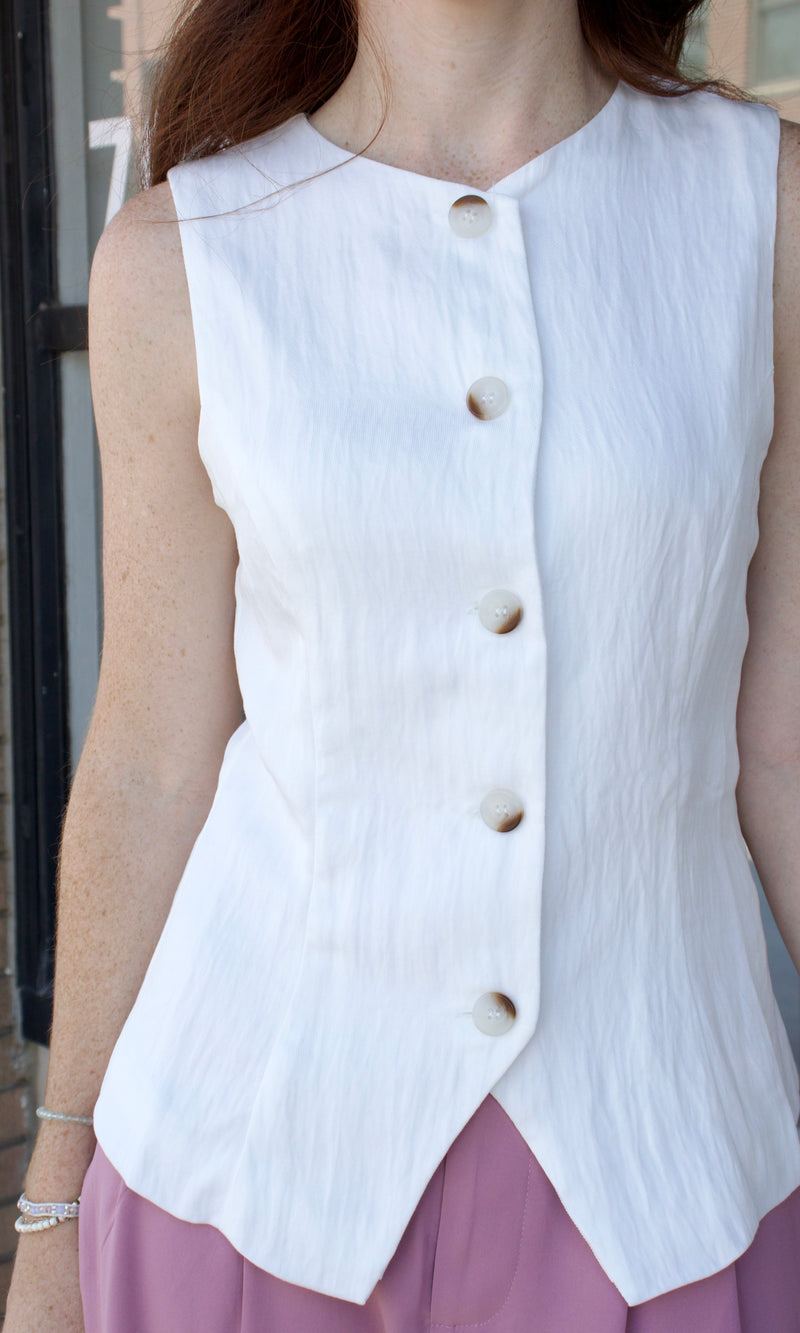 white button down vest