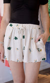 floral embroidery linen shorts