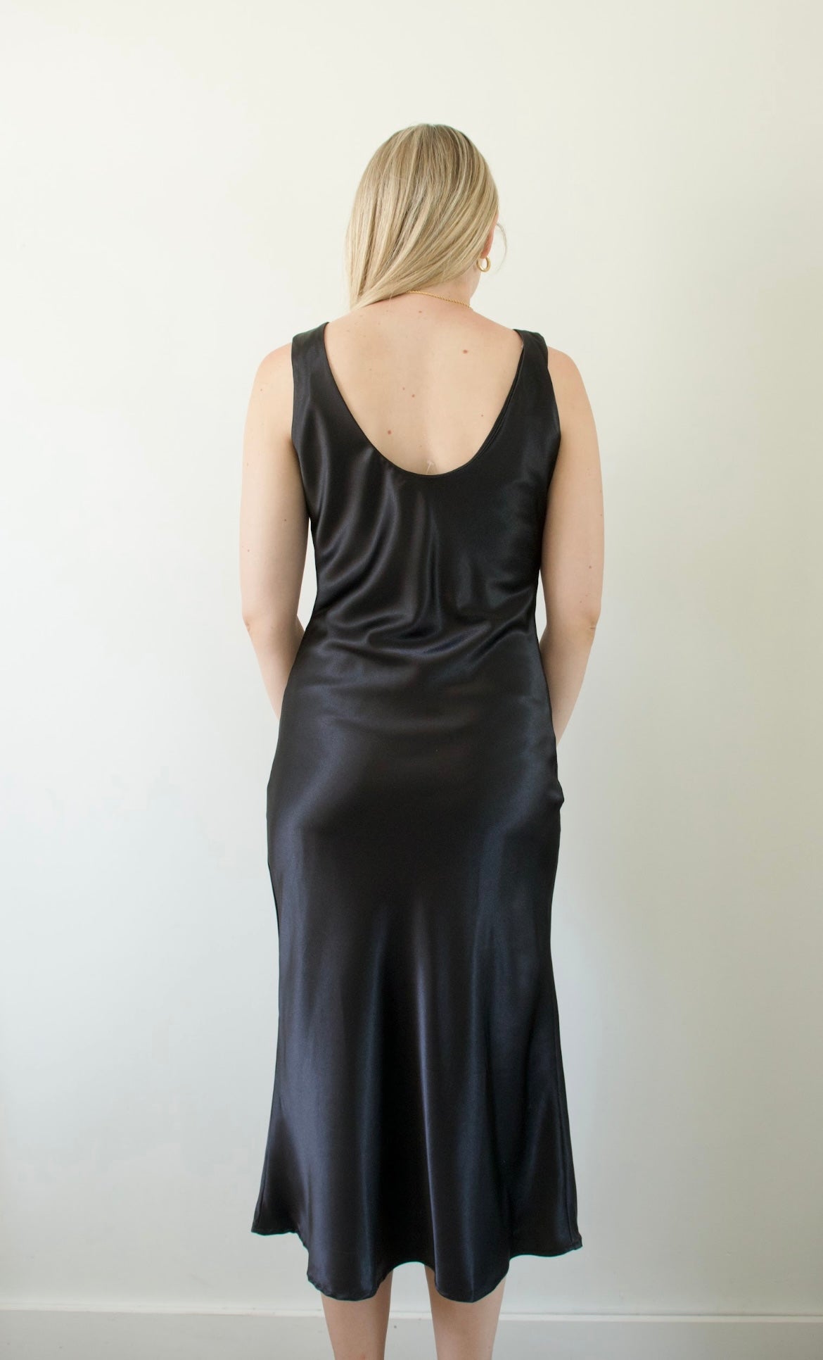 Stratton Black Satin Midi Dress