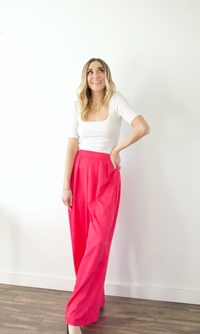 fuschia woven trousers