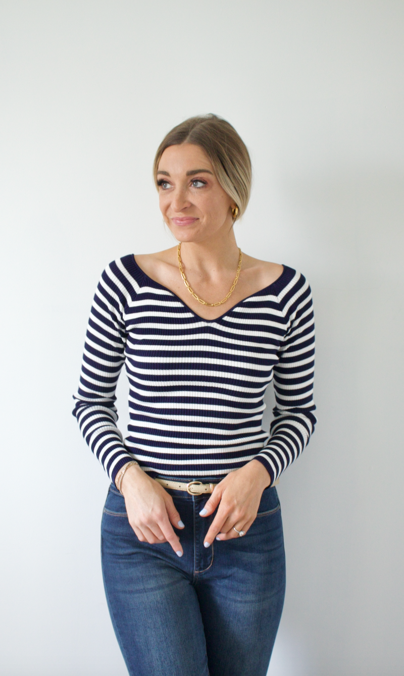 Marlow Striped Off Shoulder Sweater