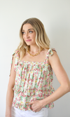 Pink Floral Ruffle Tiered Tank