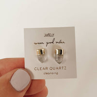 Gold Dip Clear Quartz Point Earrings