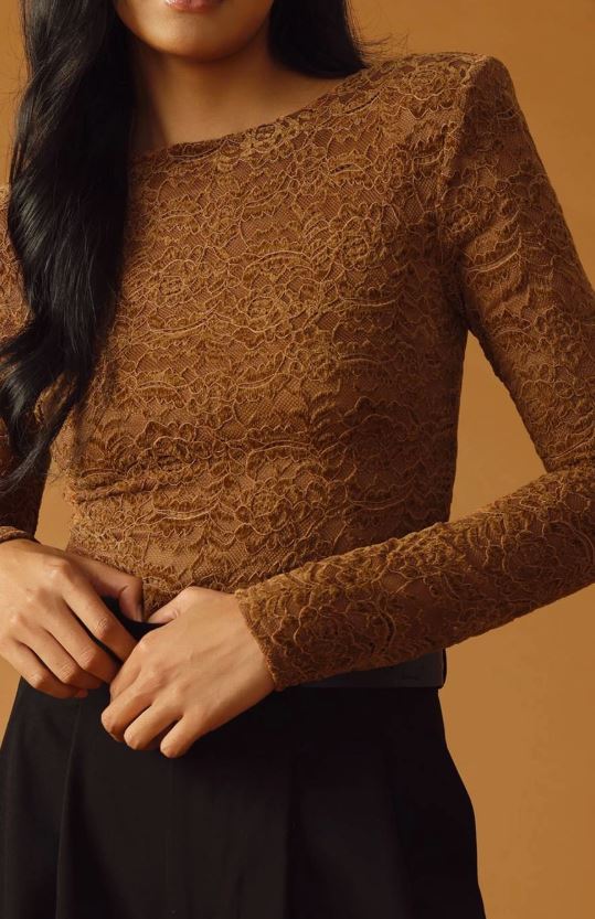 brown woven lace bodysuit