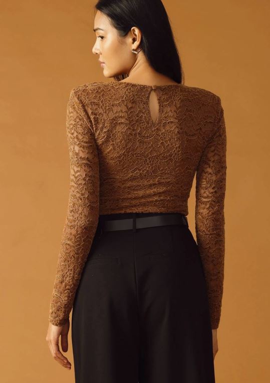 brown woven lace bodysuit