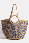 rose painted jute tote bag