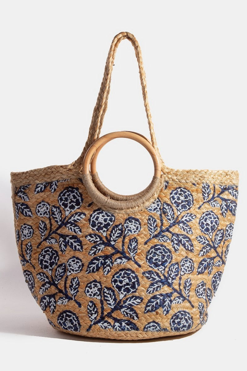 rose painted jute tote bag