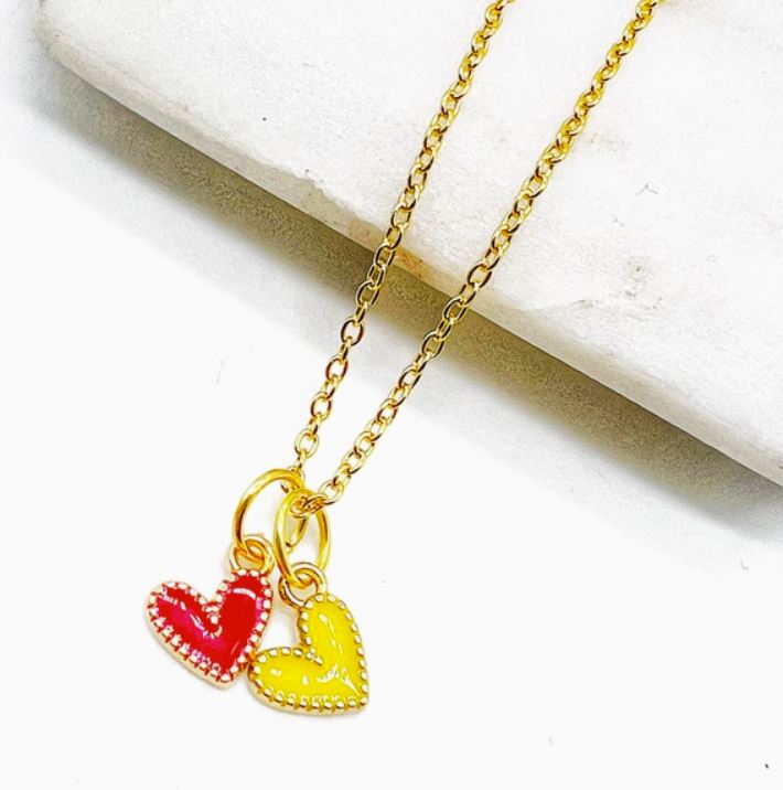 red and yellow heart charm necklace