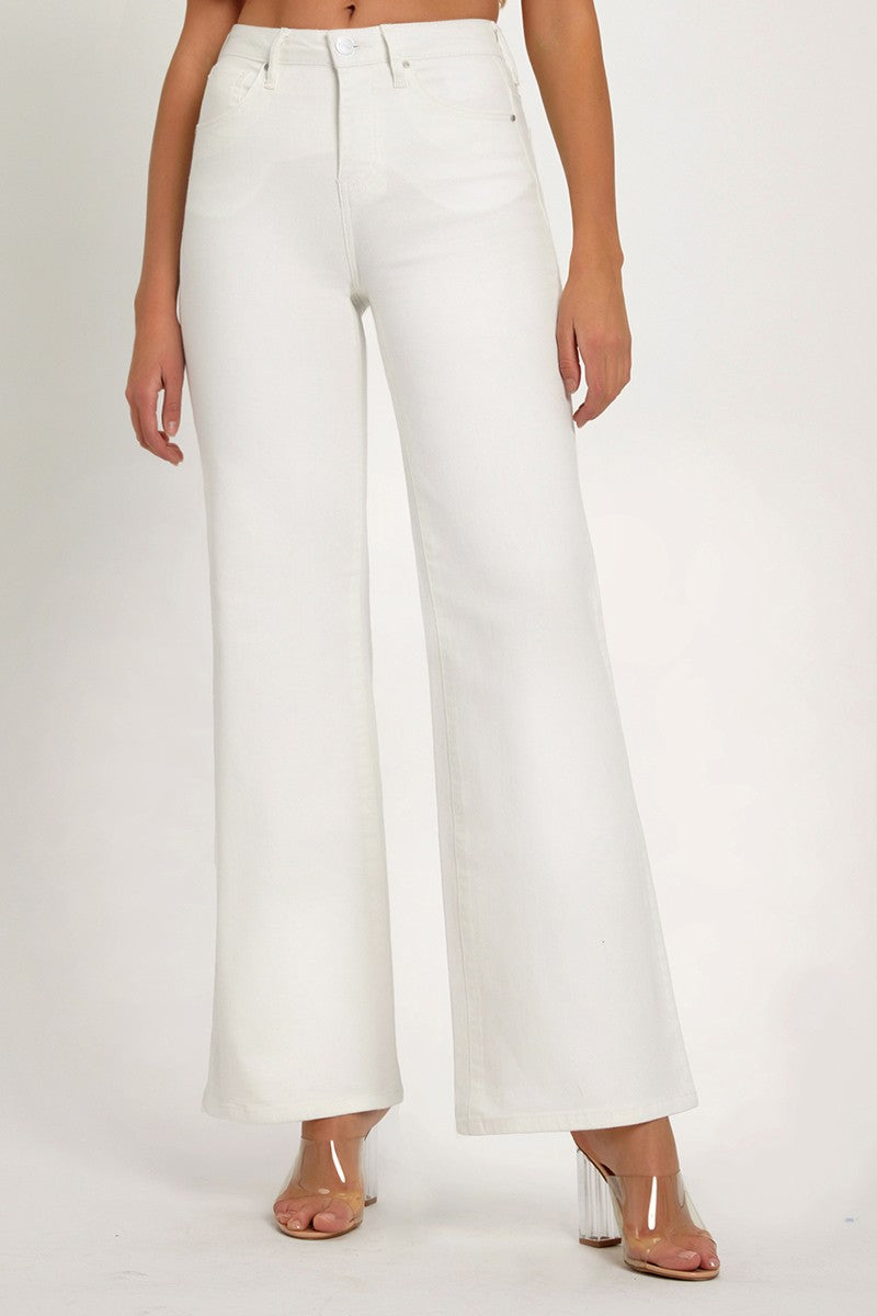 white high rise wide leg denim