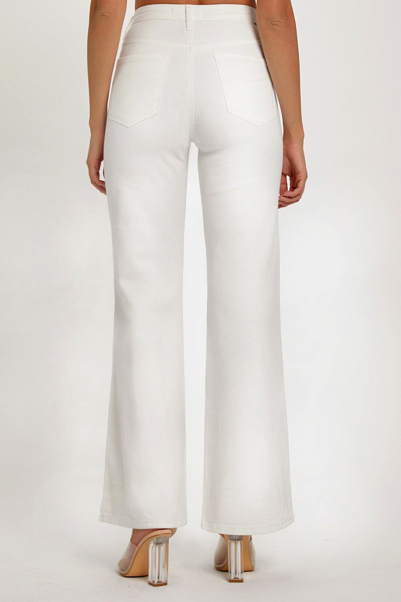 white high rise wide leg denim