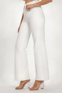 white high rise wide leg denim