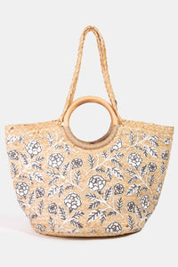 rose painted jute tote bag