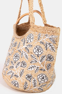 rose painted jute tote bag