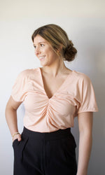 Ruched Deep V Tee - Spritz
