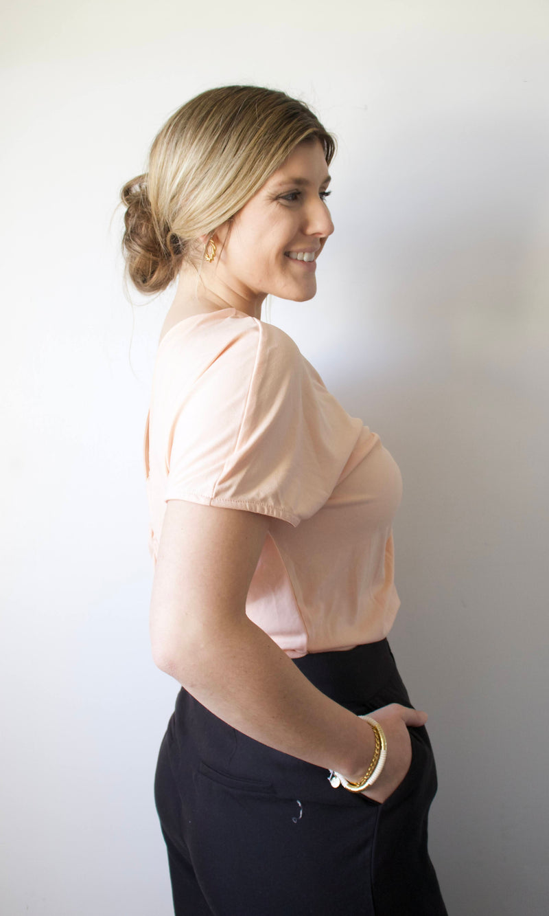 Ruched Deep V Tee - Spritz