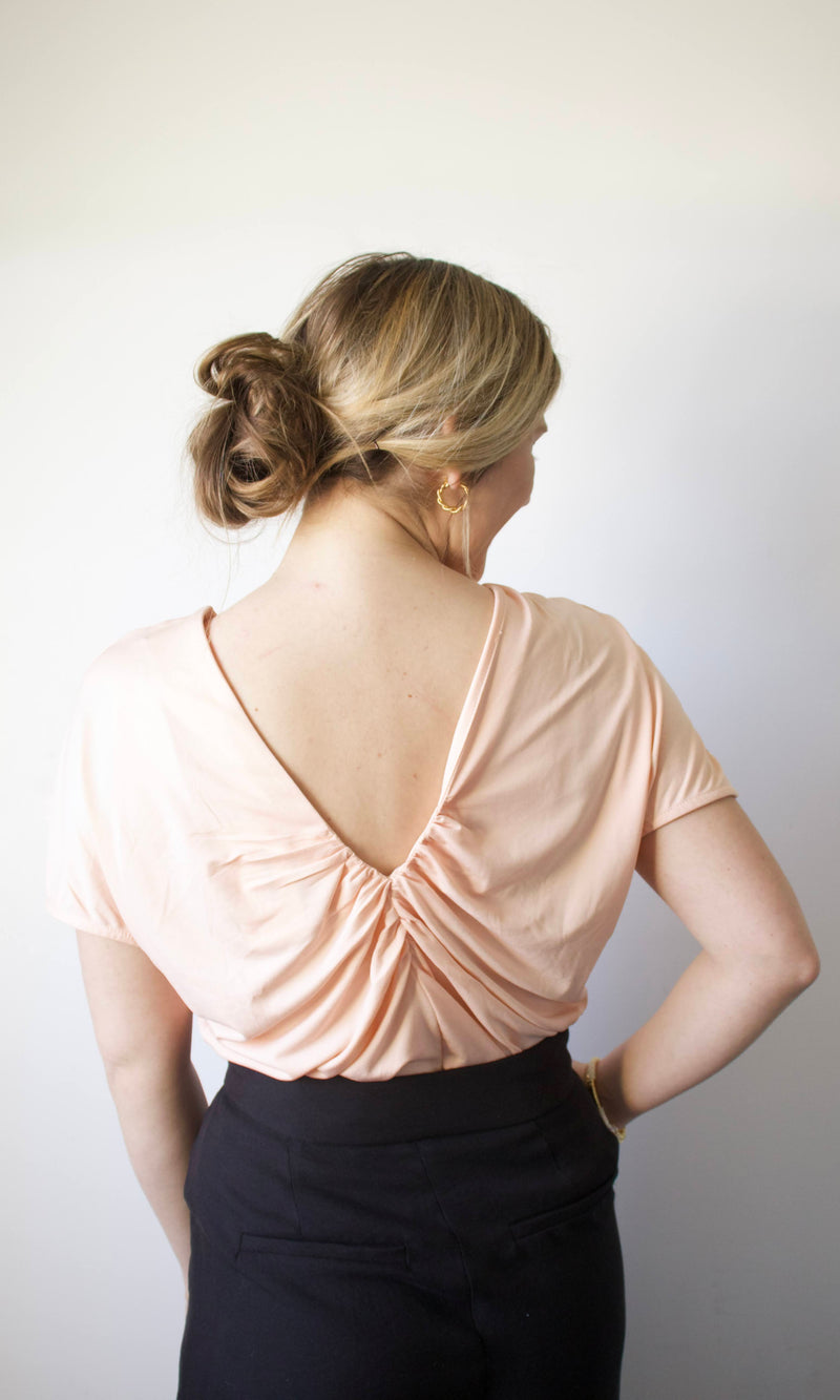 Ruched Deep V Tee - Spritz